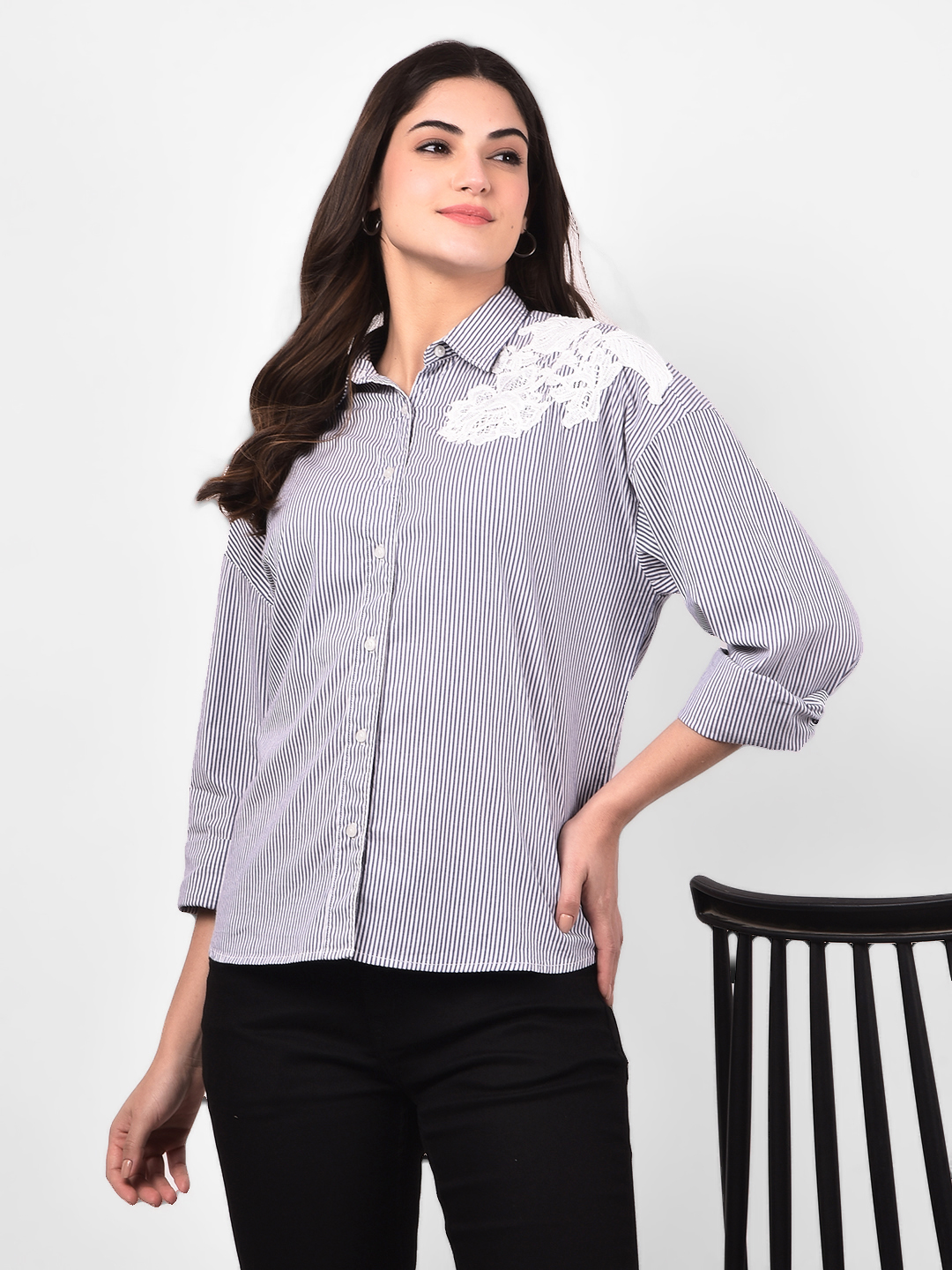 Numero Uno Women Striped Embroidered Shirt